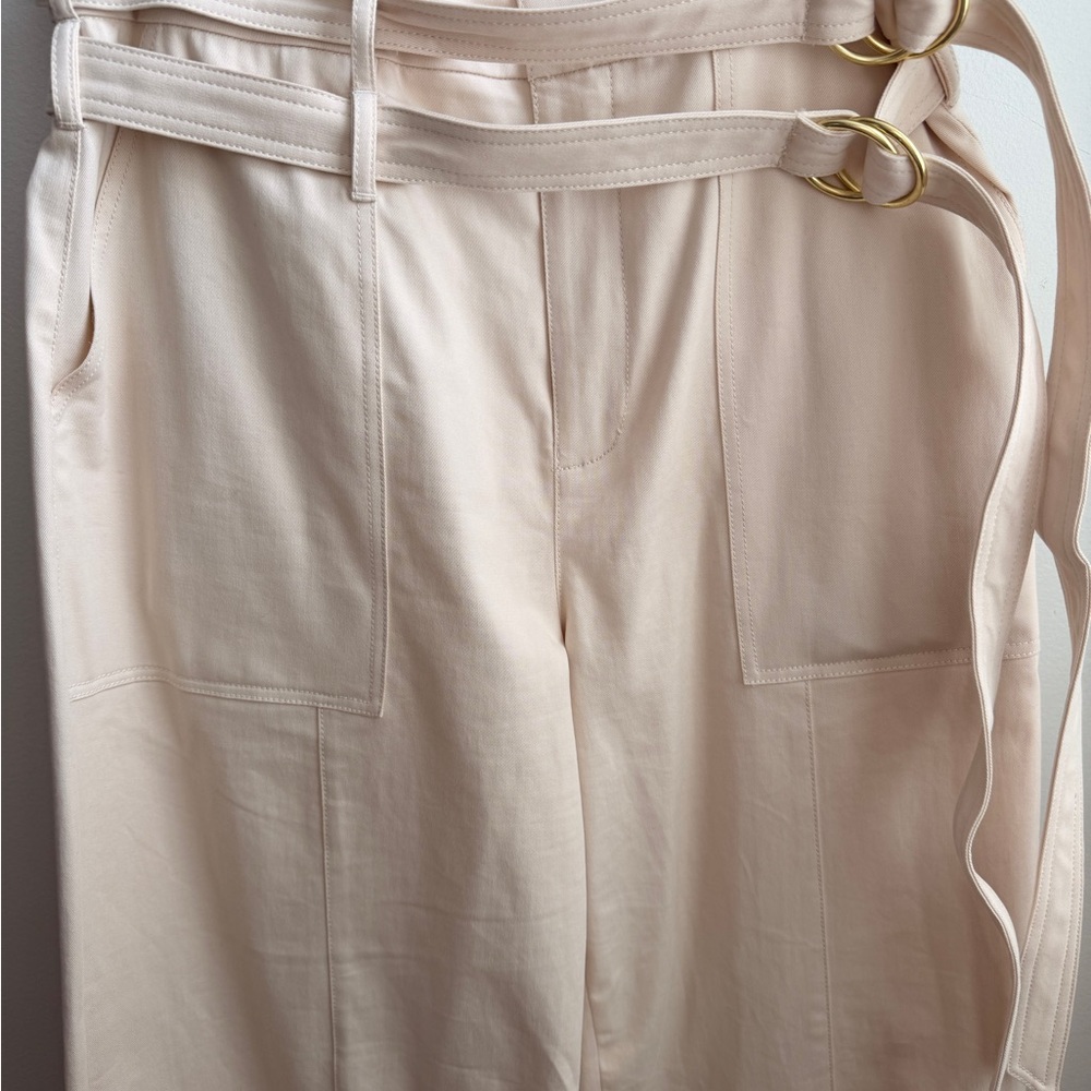 Cinq a Sept Women's Cream Wide-Leg double belt Pants - Picture 2 of 6